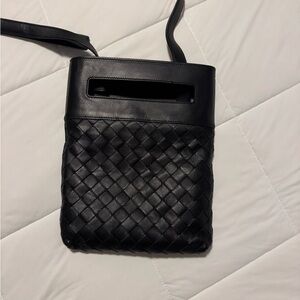 Bottega Veneta Black Woven Leather Crossbody Bag.